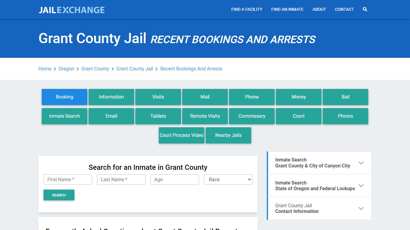 Grant County Jail & Sheriff Recent Bookings And Arrests - Jail Exchange