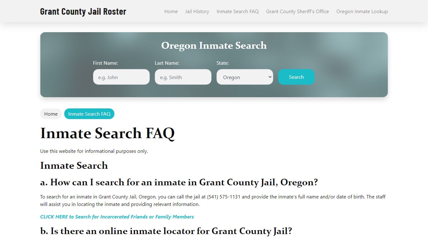 Inmate Search FAQ - Grant County, OR