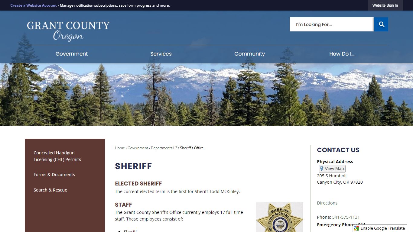 Sheriff | Grant County, OR