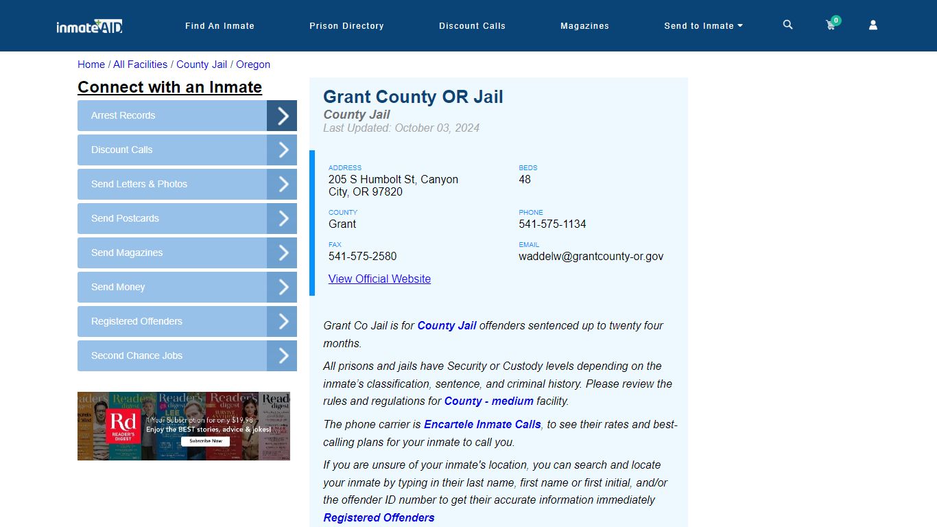 Grant County OR Jail - Inmate Locator